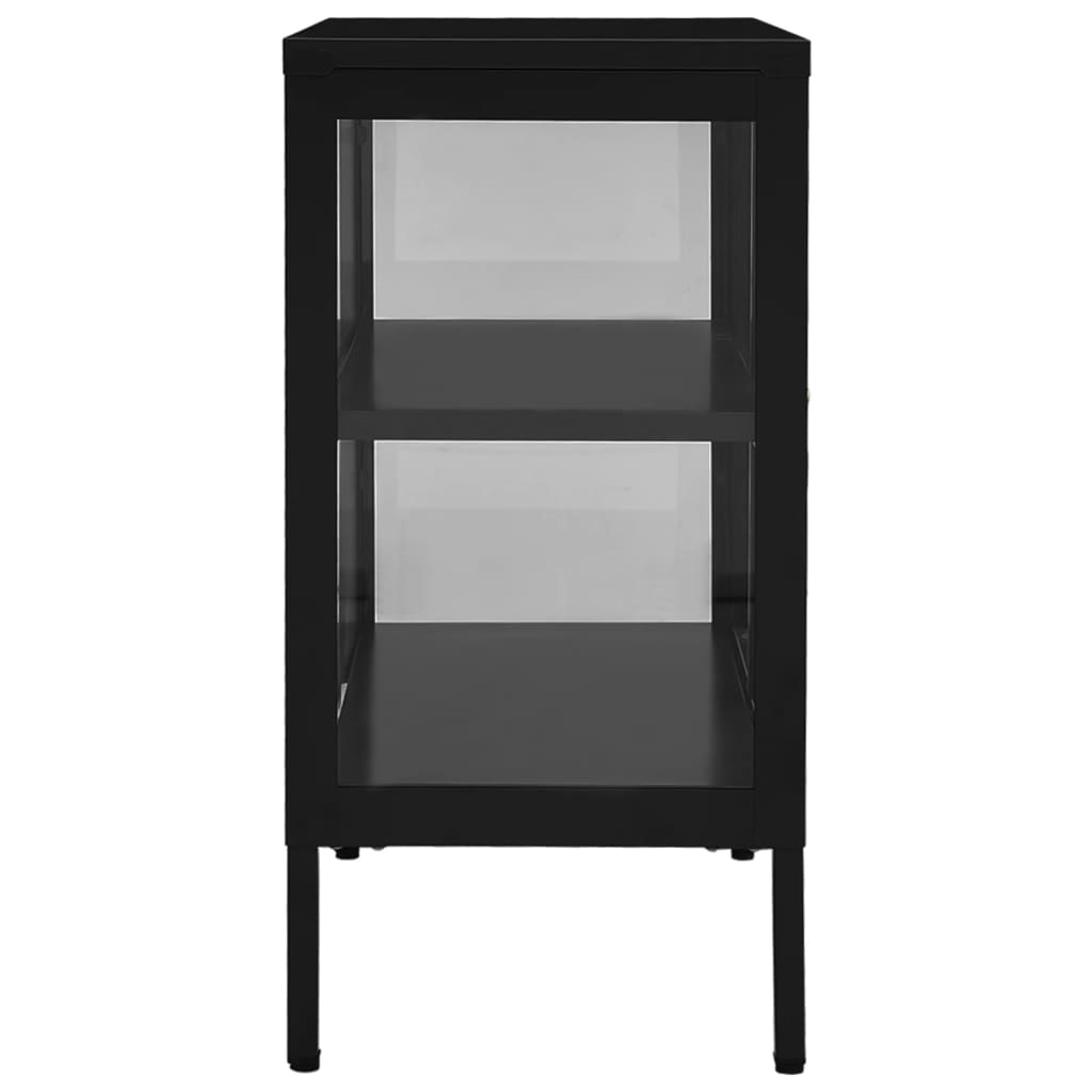 skænk 70x35x70 cm stål og glas sort