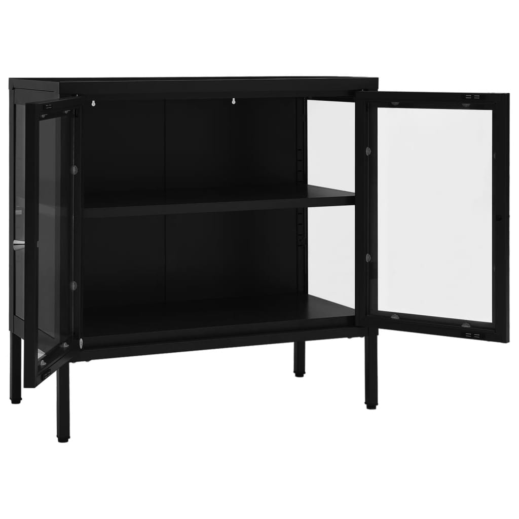skænk 70x35x70 cm stål og glas sort