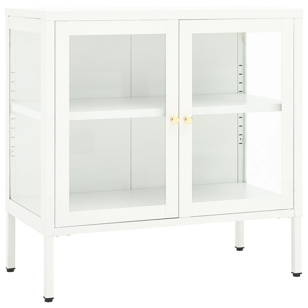 skænk 70x35x70 cm stål og glas hvid