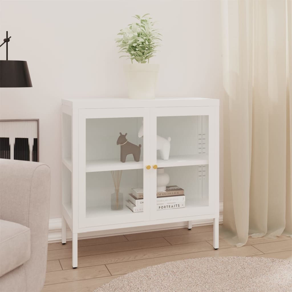 skænk 70x35x70 cm stål og glas hvid