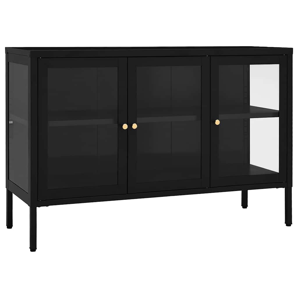 skænk 105x35x70 cm stål og glas sort