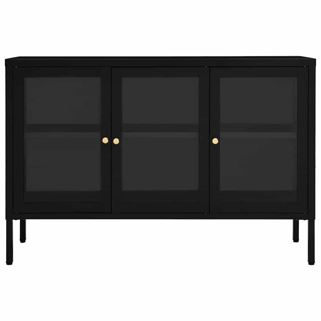 skænk 105x35x70 cm stål og glas sort