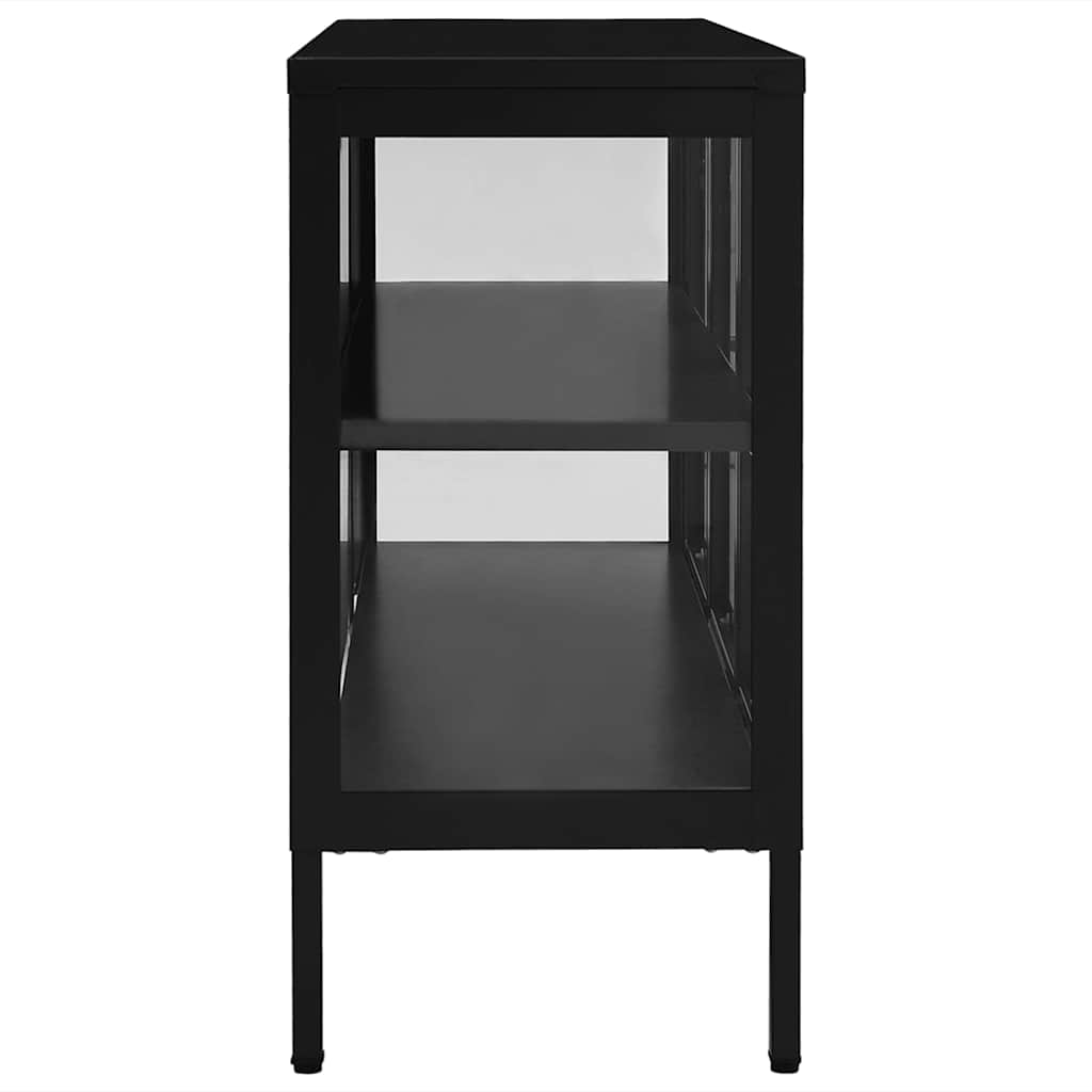 skænk 105x35x70 cm stål og glas sort