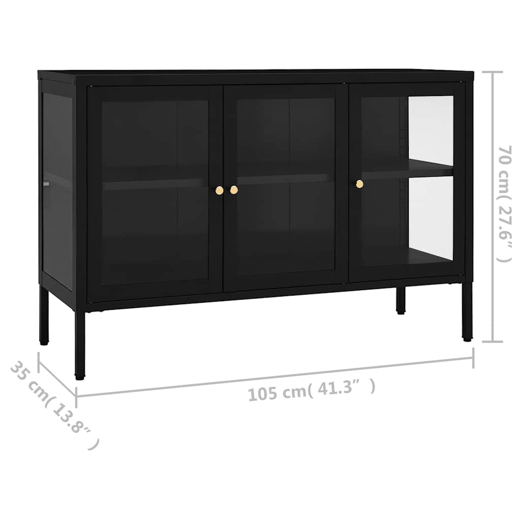 skænk 105x35x70 cm stål og glas sort