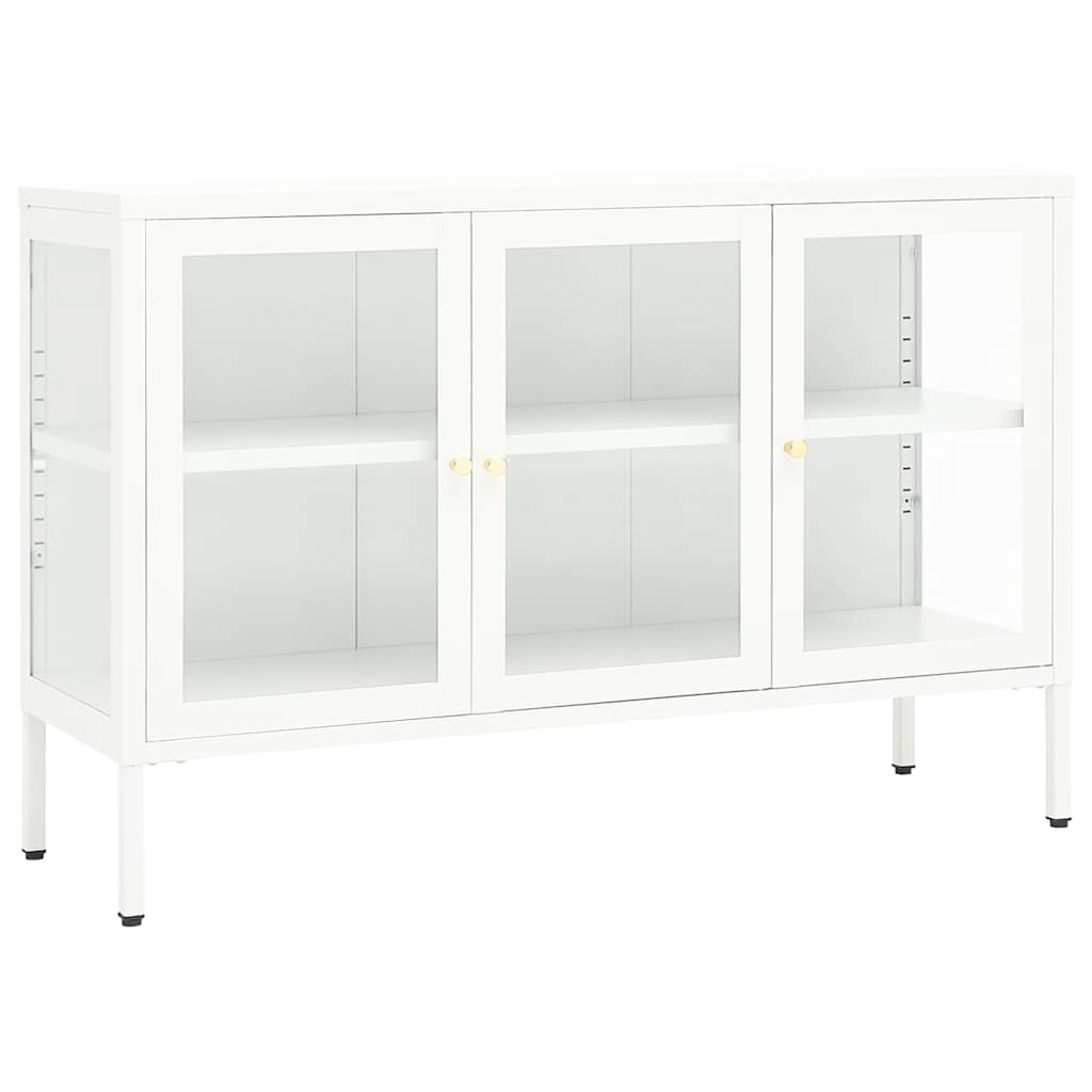skænk 105x35x70 cm stål og glas hvid