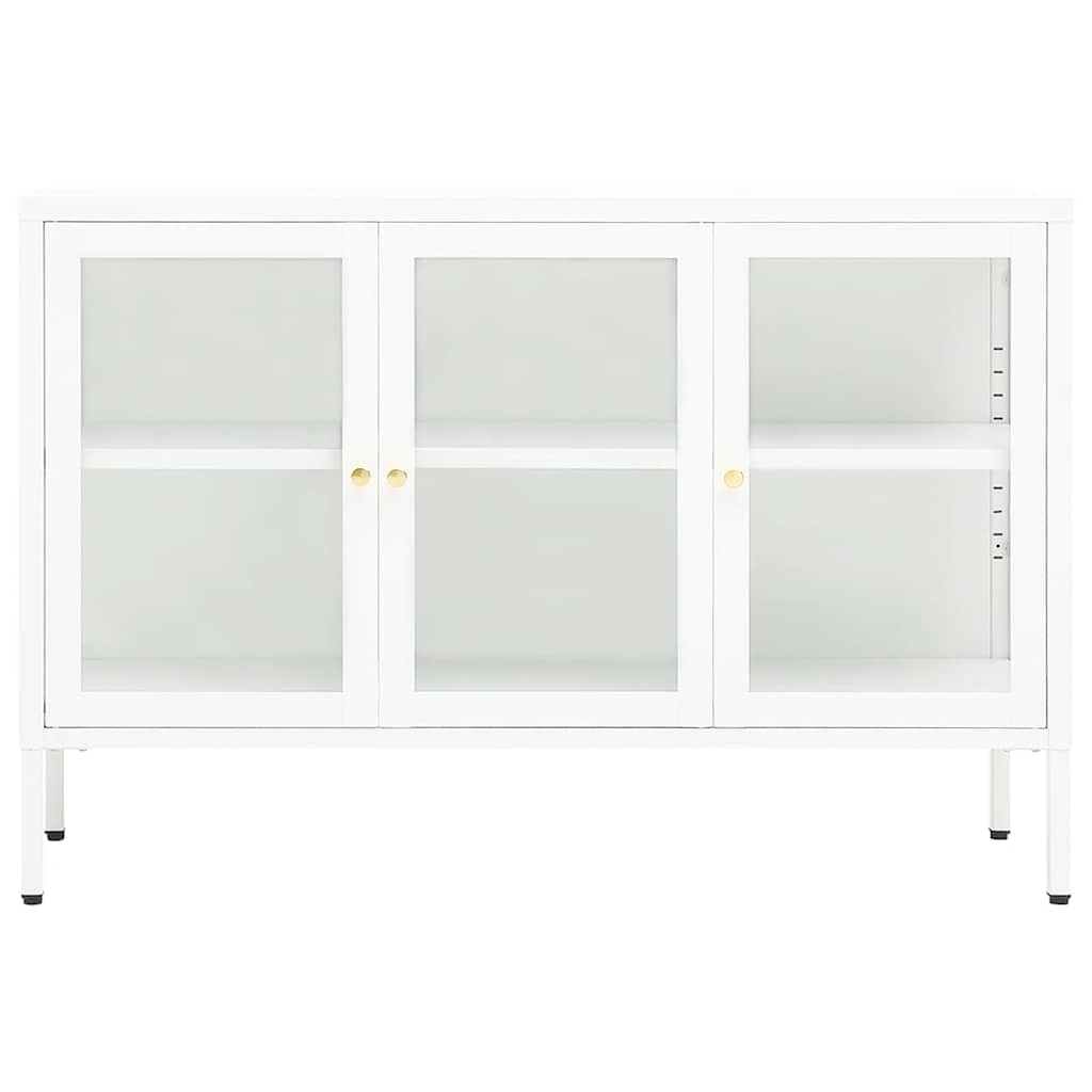 skænk 105x35x70 cm stål og glas hvid