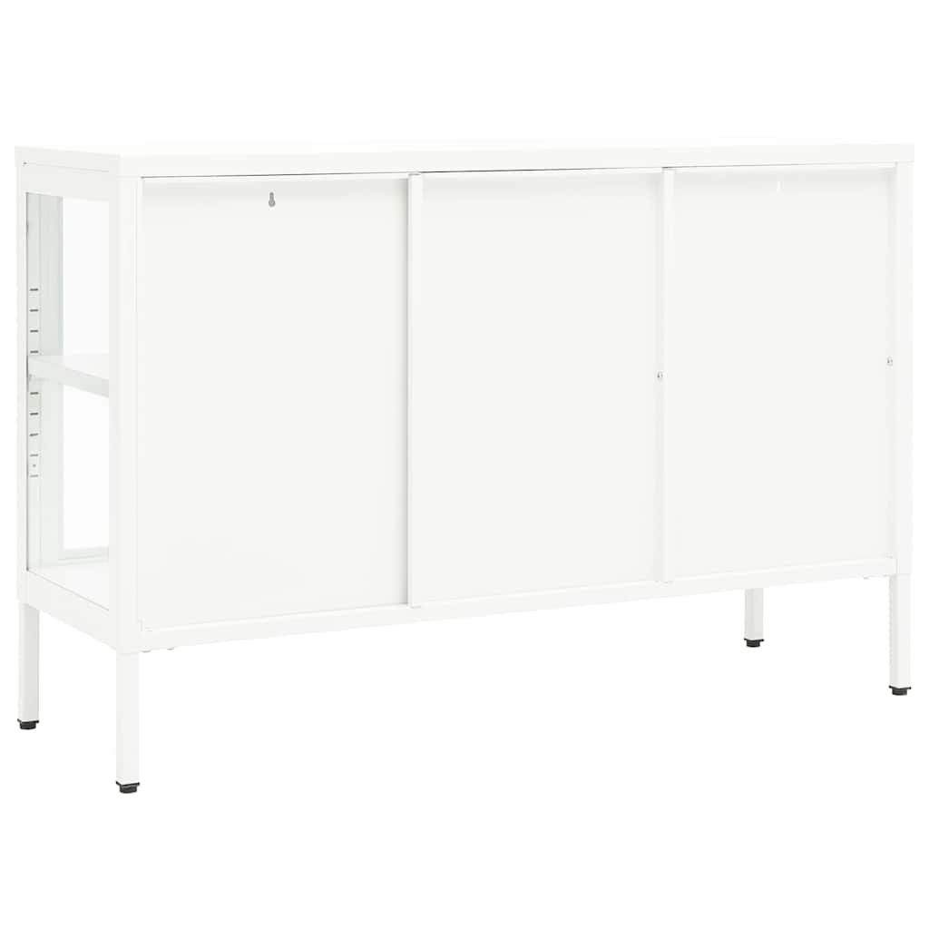 skænk 105x35x70 cm stål og glas hvid