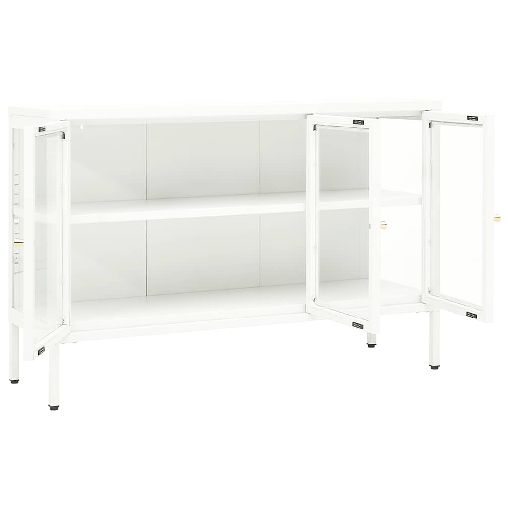 skænk 105x35x70 cm stål og glas hvid
