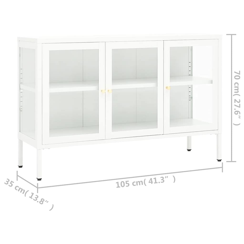 skænk 105x35x70 cm stål og glas hvid