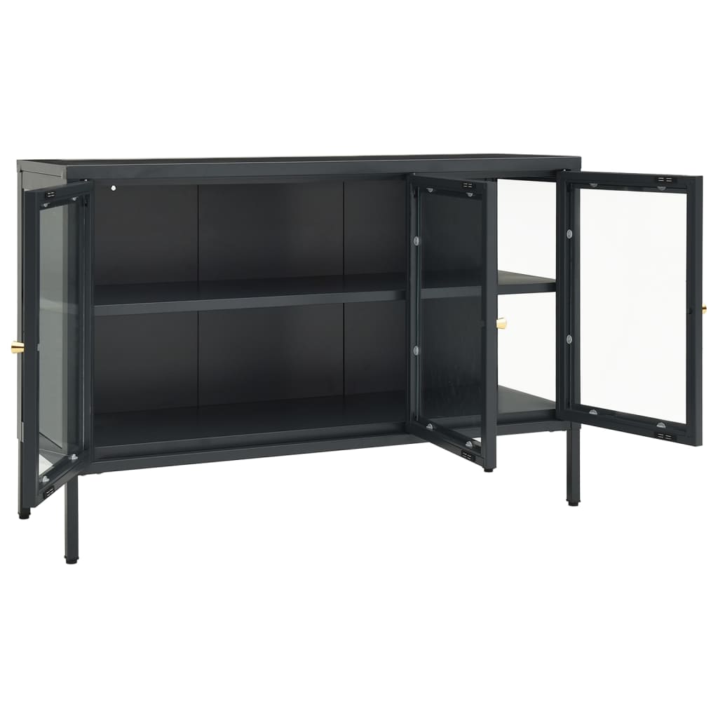 skænk 105x35x70 cm stål og glas antracitgrå