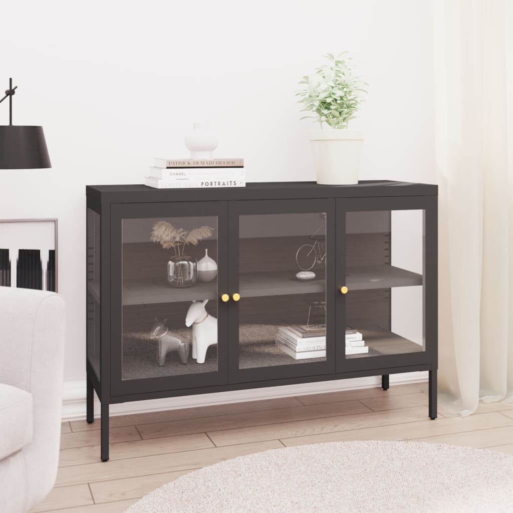 skænk 105x35x70 cm stål og glas antracitgrå