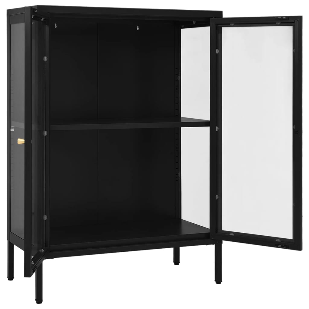 skænk 75x35x105 cm stål og glas sort