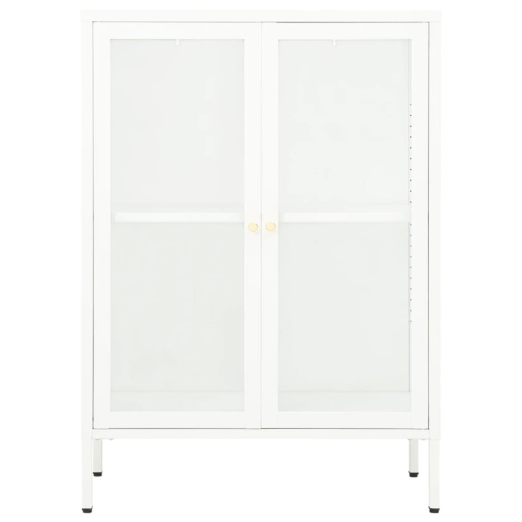 skænk 75x35x105 cm stål og glas hvid