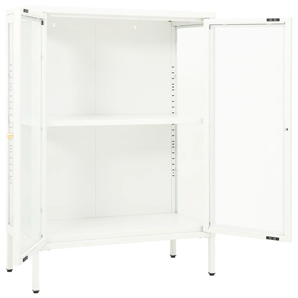 skænk 75x35x105 cm stål og glas hvid