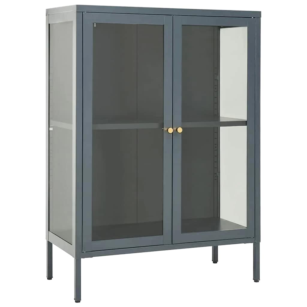 skænk 75x35x105 cm stål og glas antracitgrå