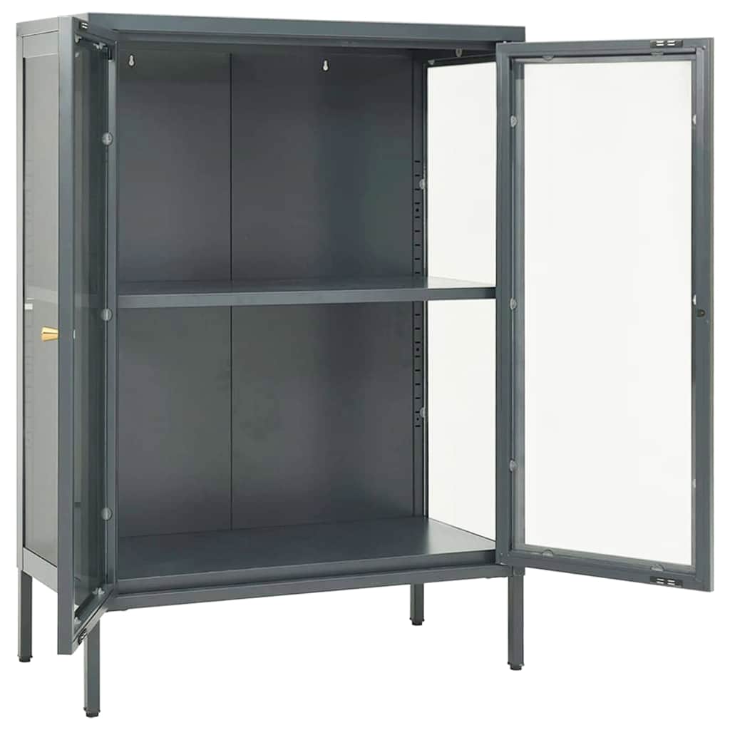 skænk 75x35x105 cm stål og glas antracitgrå