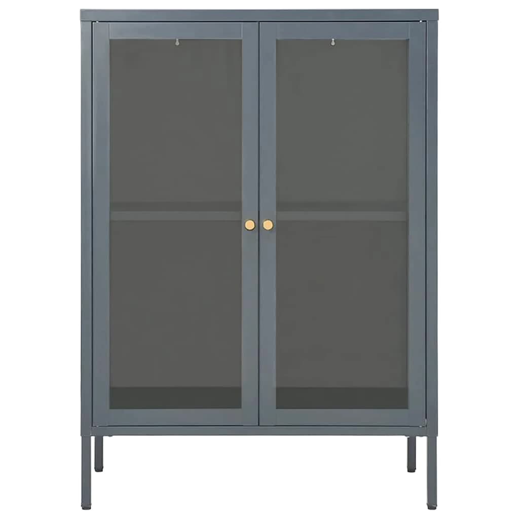 skænk 75x35x105 cm stål og glas antracitgrå