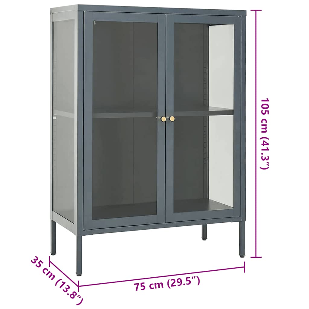 skænk 75x35x105 cm stål og glas antracitgrå