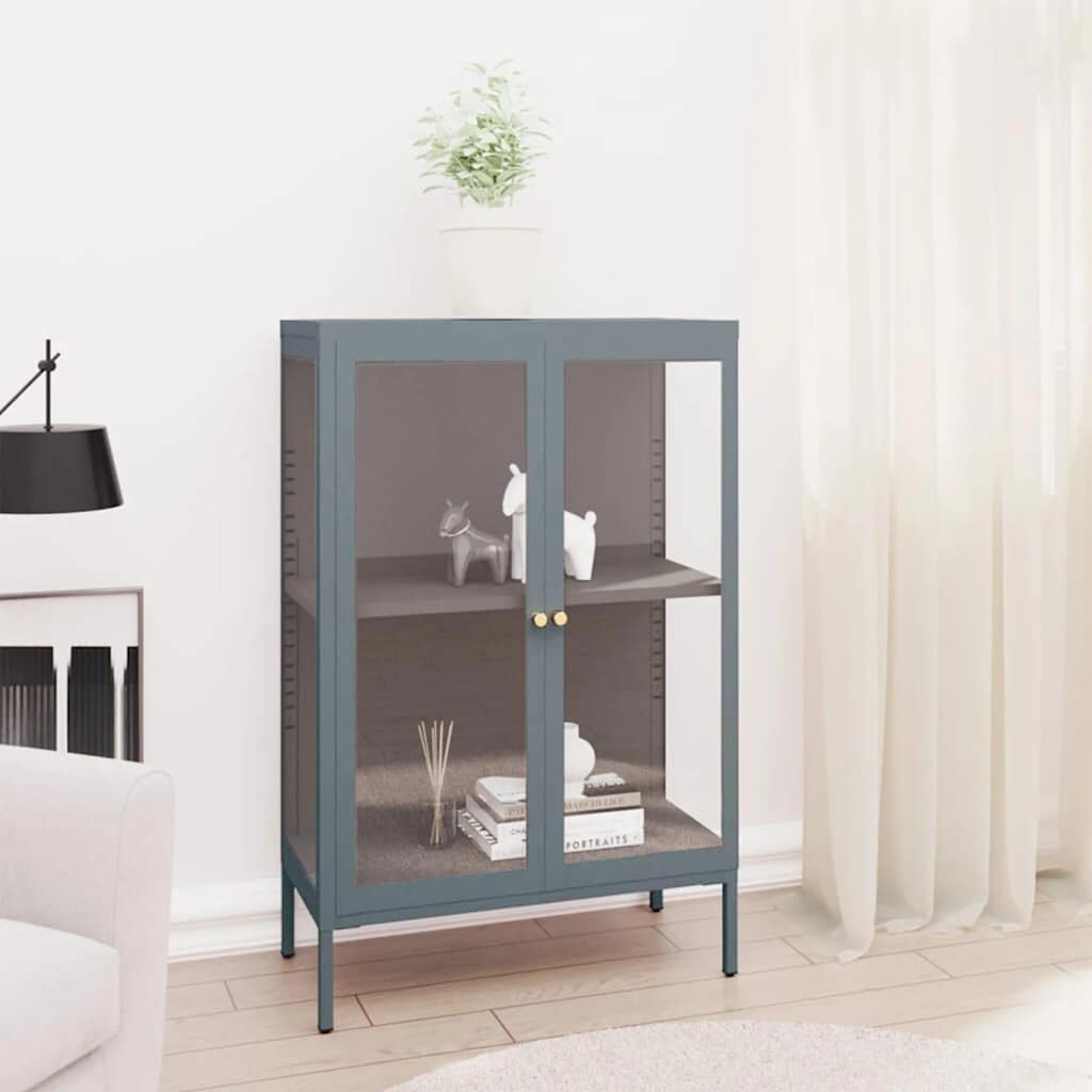 skænk 75x35x105 cm stål og glas antracitgrå