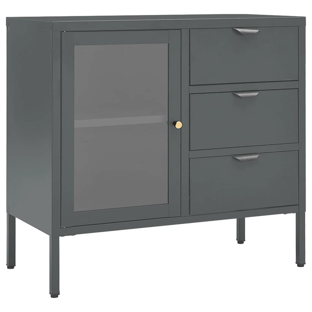 skænk 75x35x70 cm stål og hærdet glas antracitgrå