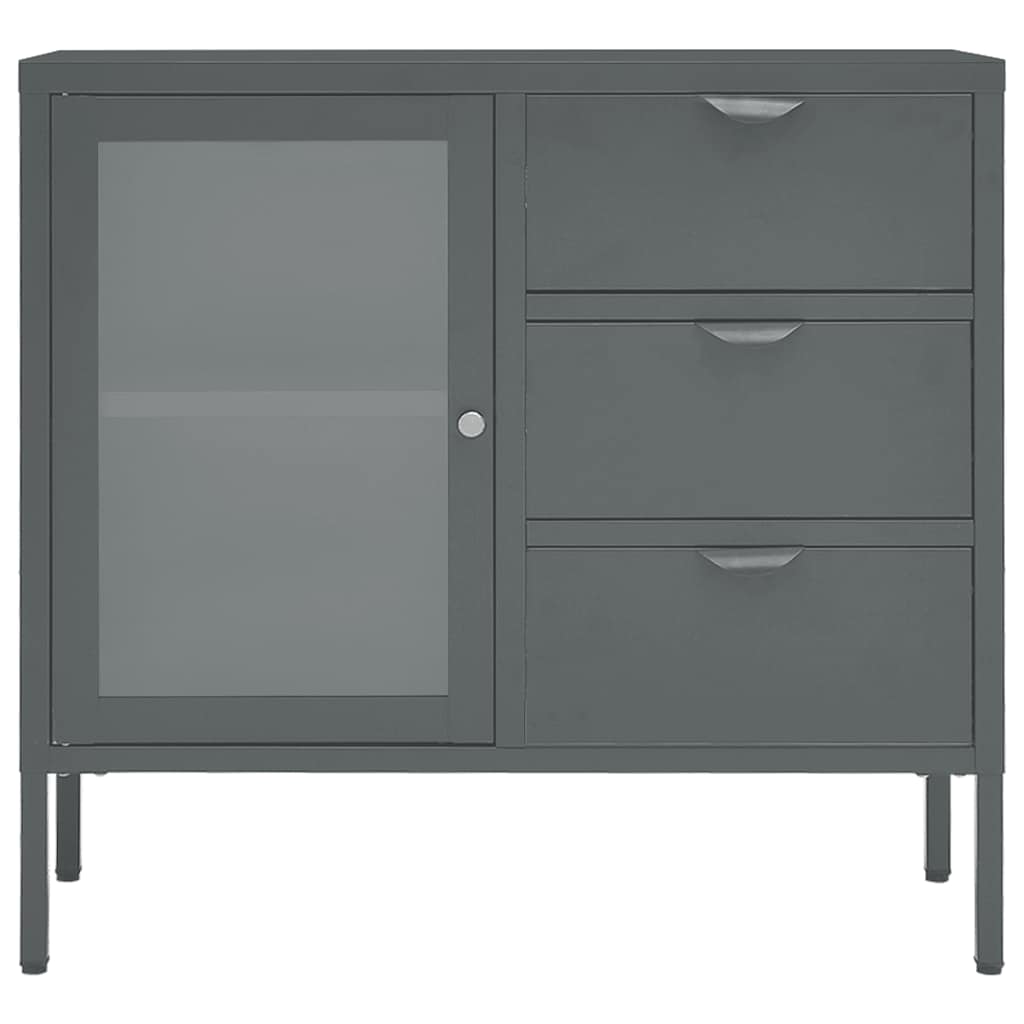 skænk 75x35x70 cm stål og hærdet glas antracitgrå