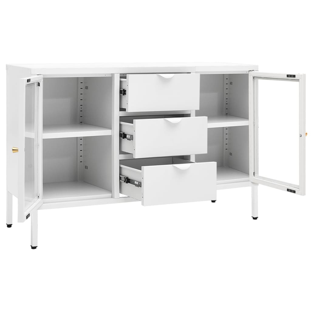 skænk 105x35x70 cm stål og glas hvid