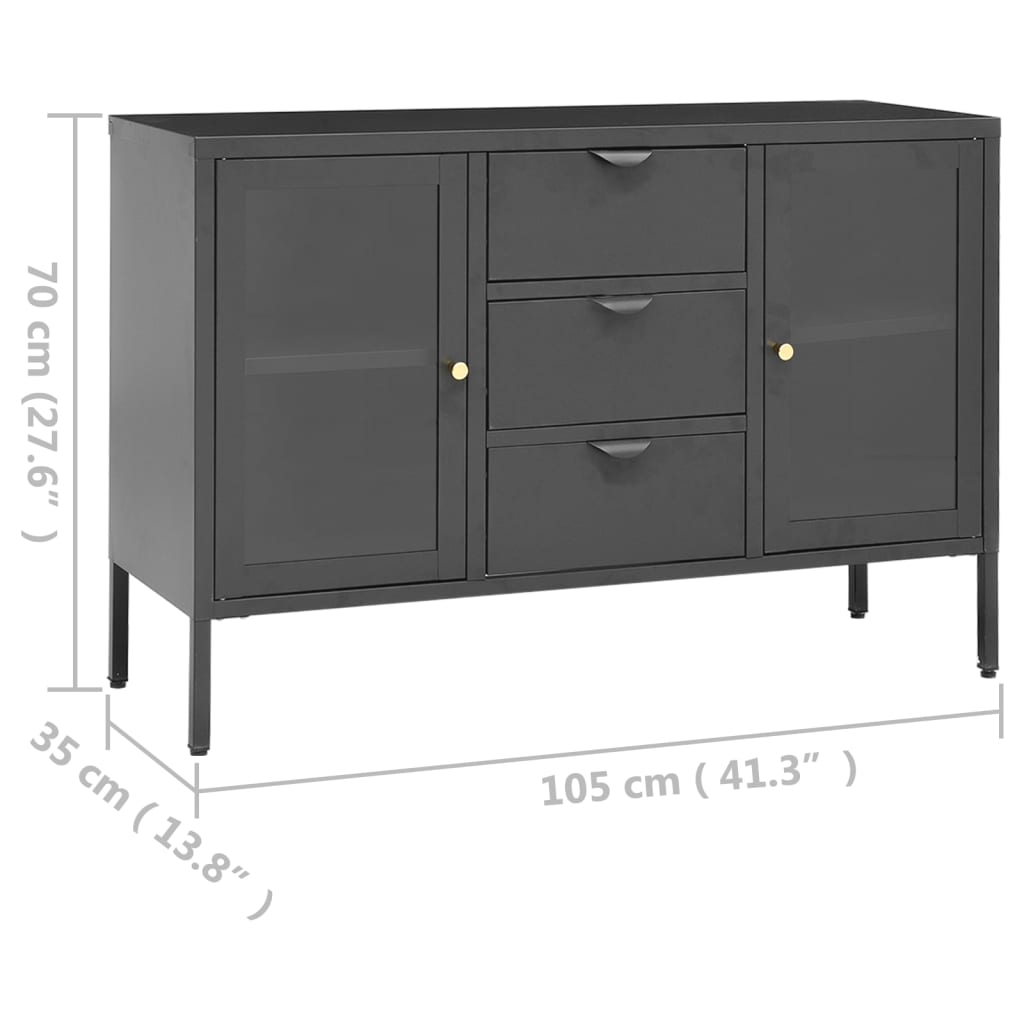 skænk 105x35x70 cm stål og glas antracitgrå