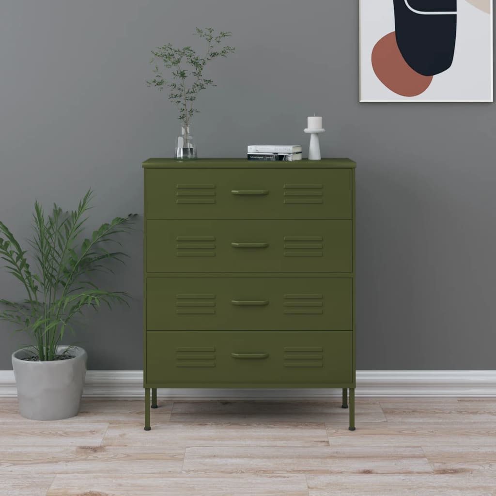 kommode 80x35x101,5 cm olivengrøn