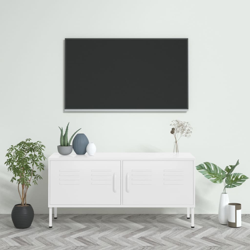 tv-skab 105x35x50 cm stål Hvid