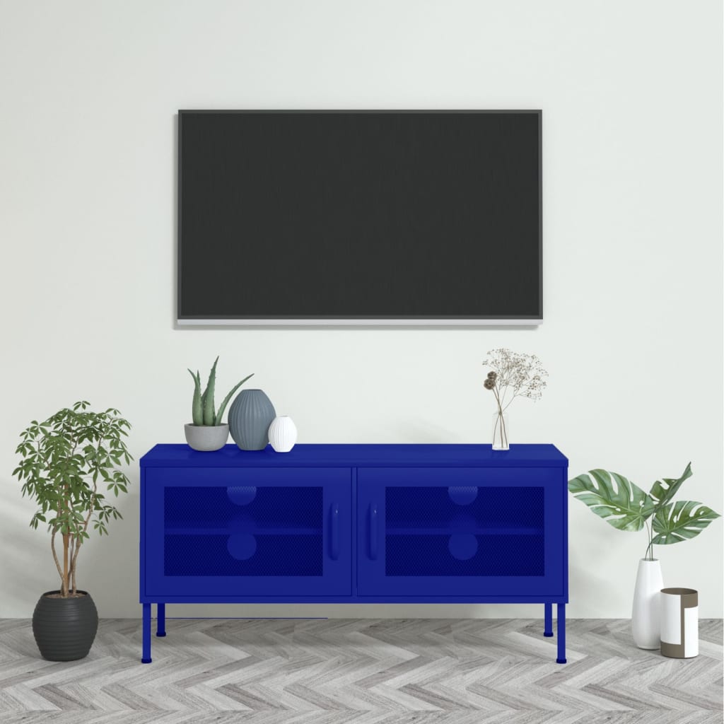 tv-skab 105x35x50 cm stål Marineblå