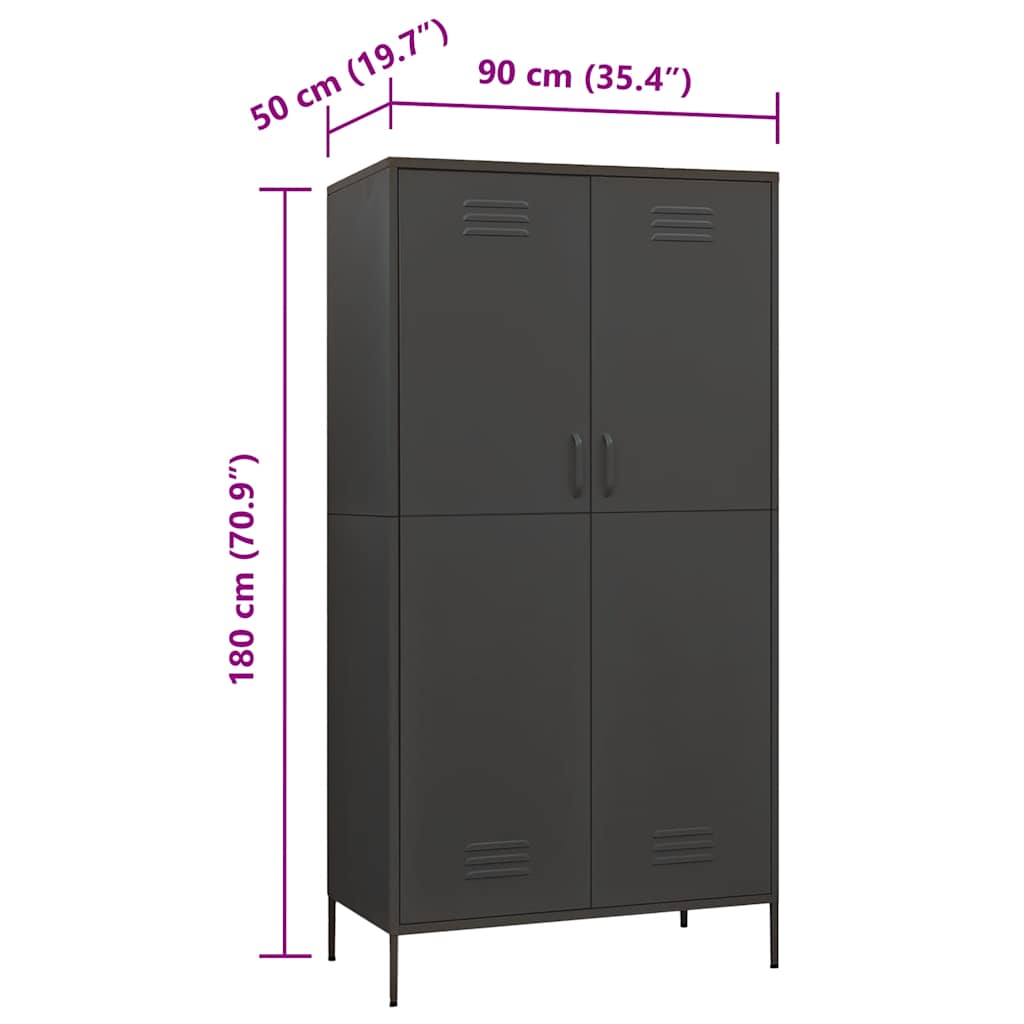klædeskab 90x50x180 cm stål antracitgrå