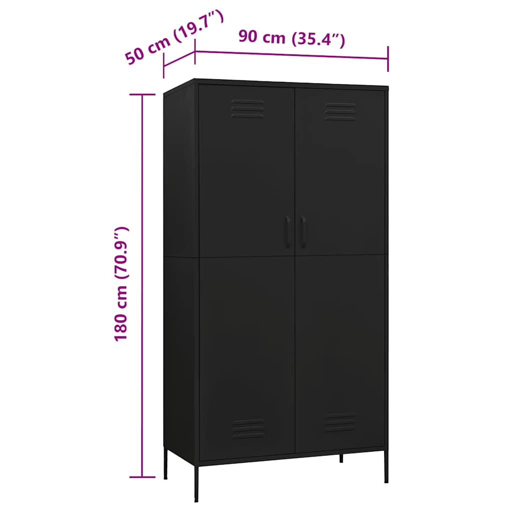 klædeskab 90x50x180 cm stål sort