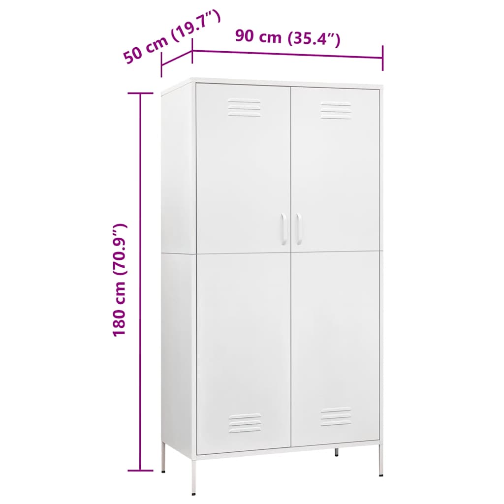 klædeskab 90x50x180 cm stål hvid