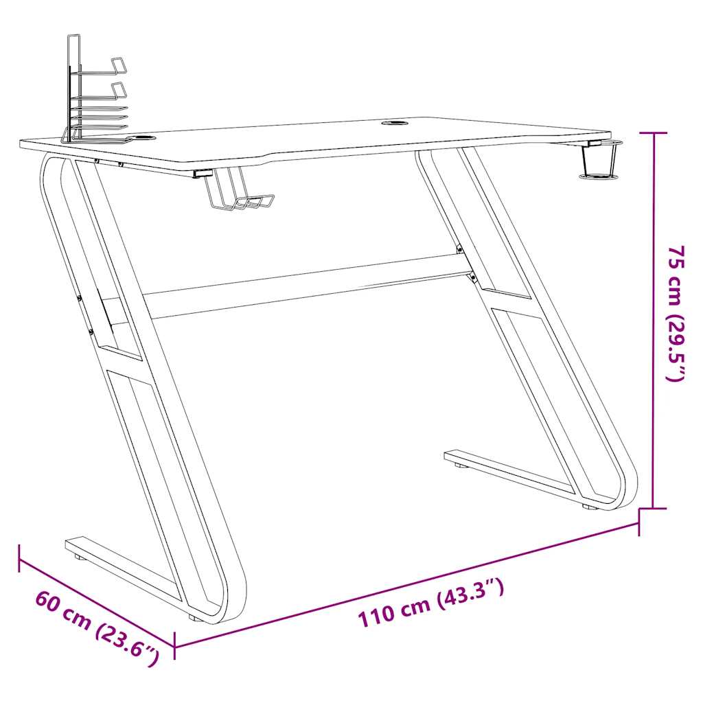 gamerbord med ZZ-formede ben 110x60x75 cm sort