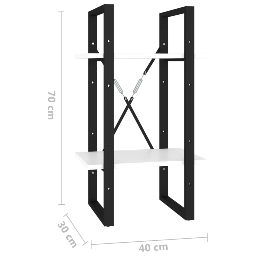 bogreol med 2 hylder 40x30x70 cm konstrueret træ hvid
