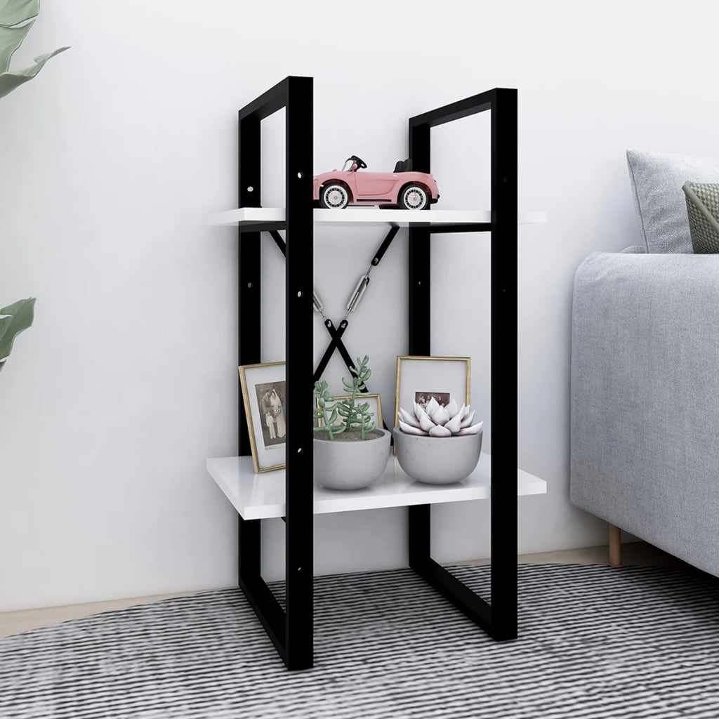 bogreol med 2 hylder 40x30x70 cm konstrueret træ hvid