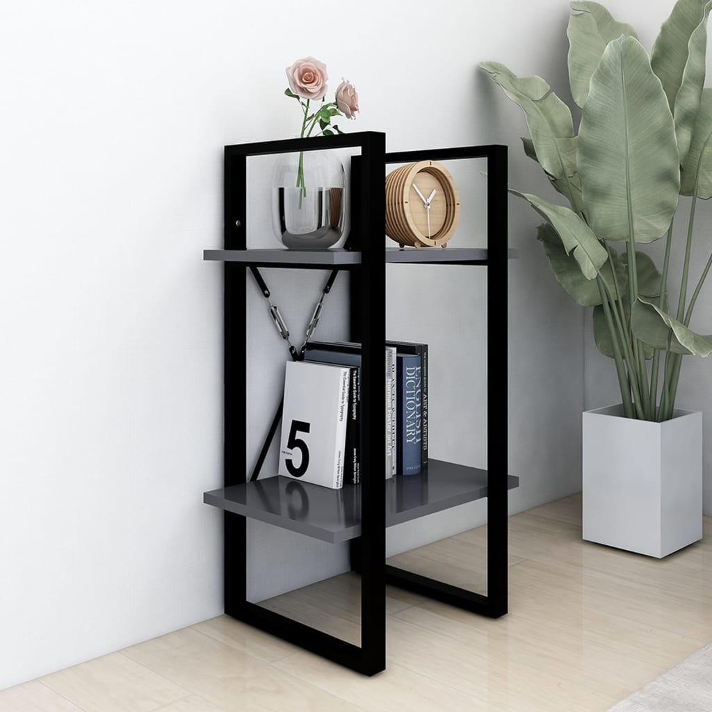 bogreol med 2 hylder 40x30x70 cm konstrueret træ grå