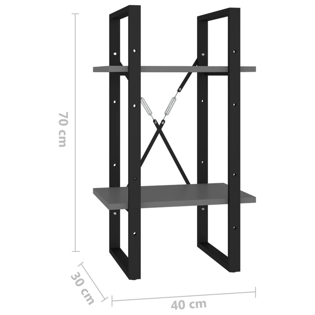 bogreol med 2 hylder 40x30x70 cm konstrueret træ grå