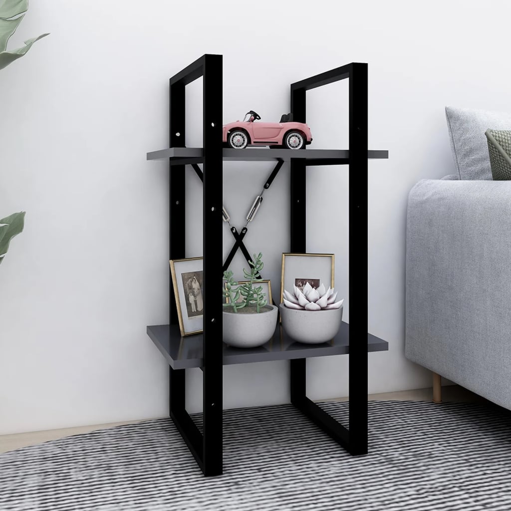 bogreol med 2 hylder 40x30x70 cm konstrueret træ grå
