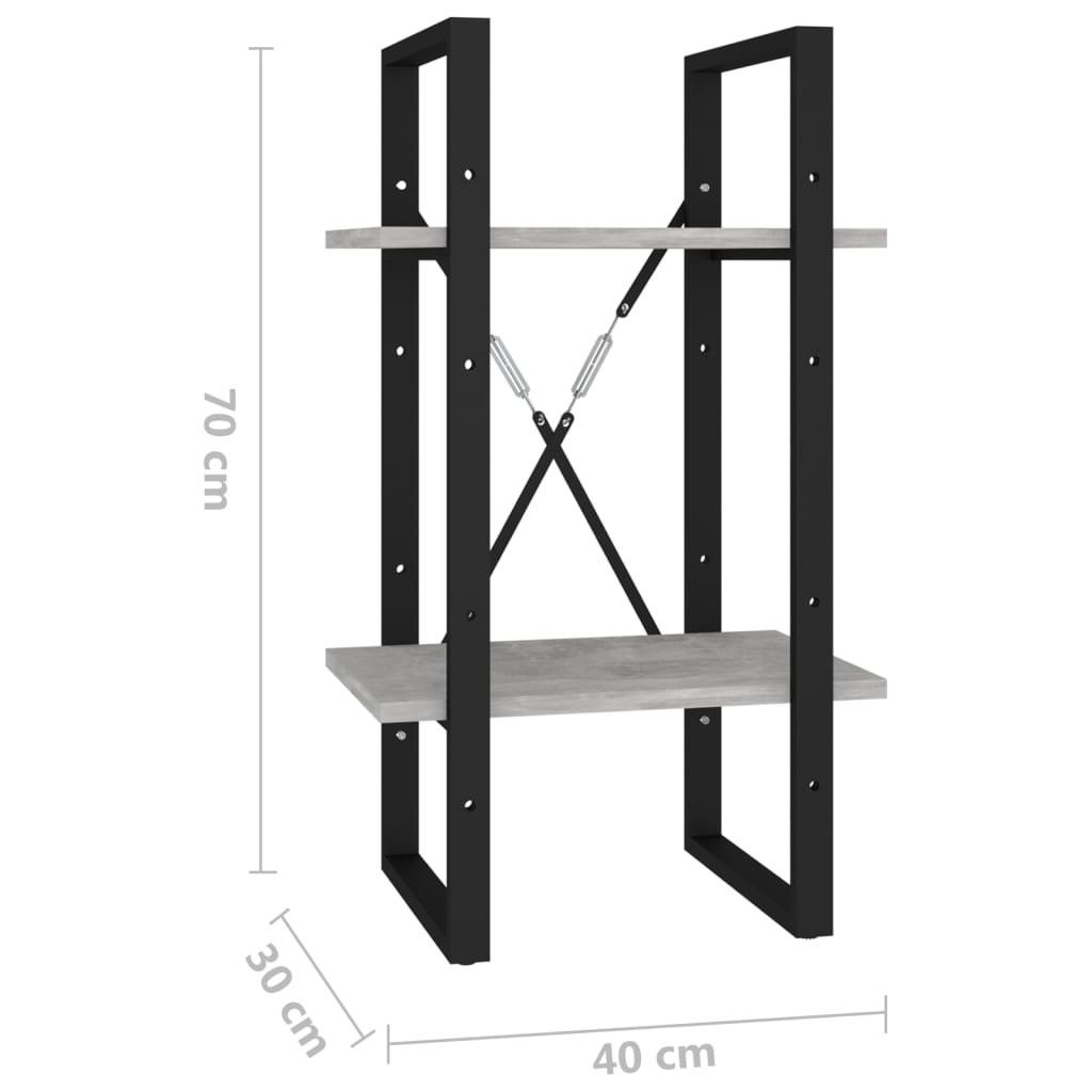 bogreol med 2 hylder 40x30x70 cm konstrueret træ betongrå
