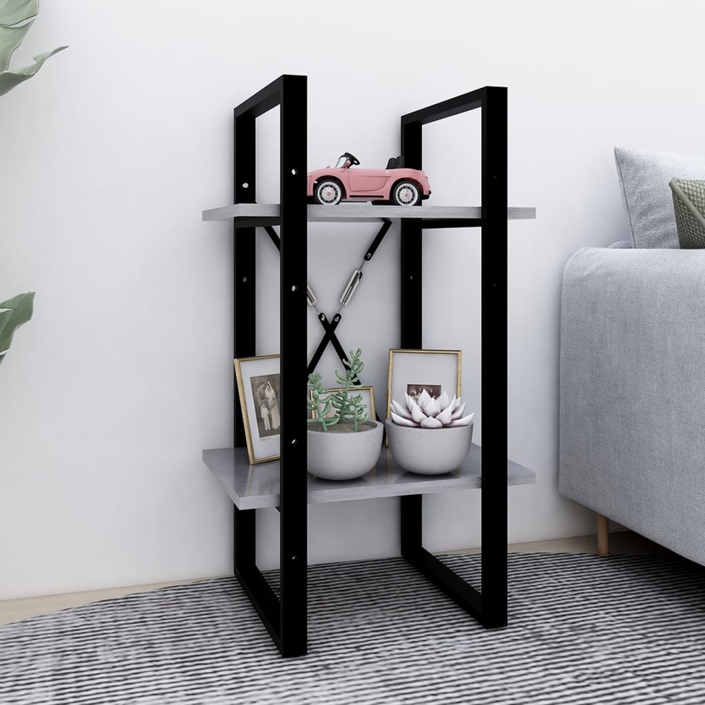 bogreol med 2 hylder 40x30x70 cm konstrueret træ betongrå