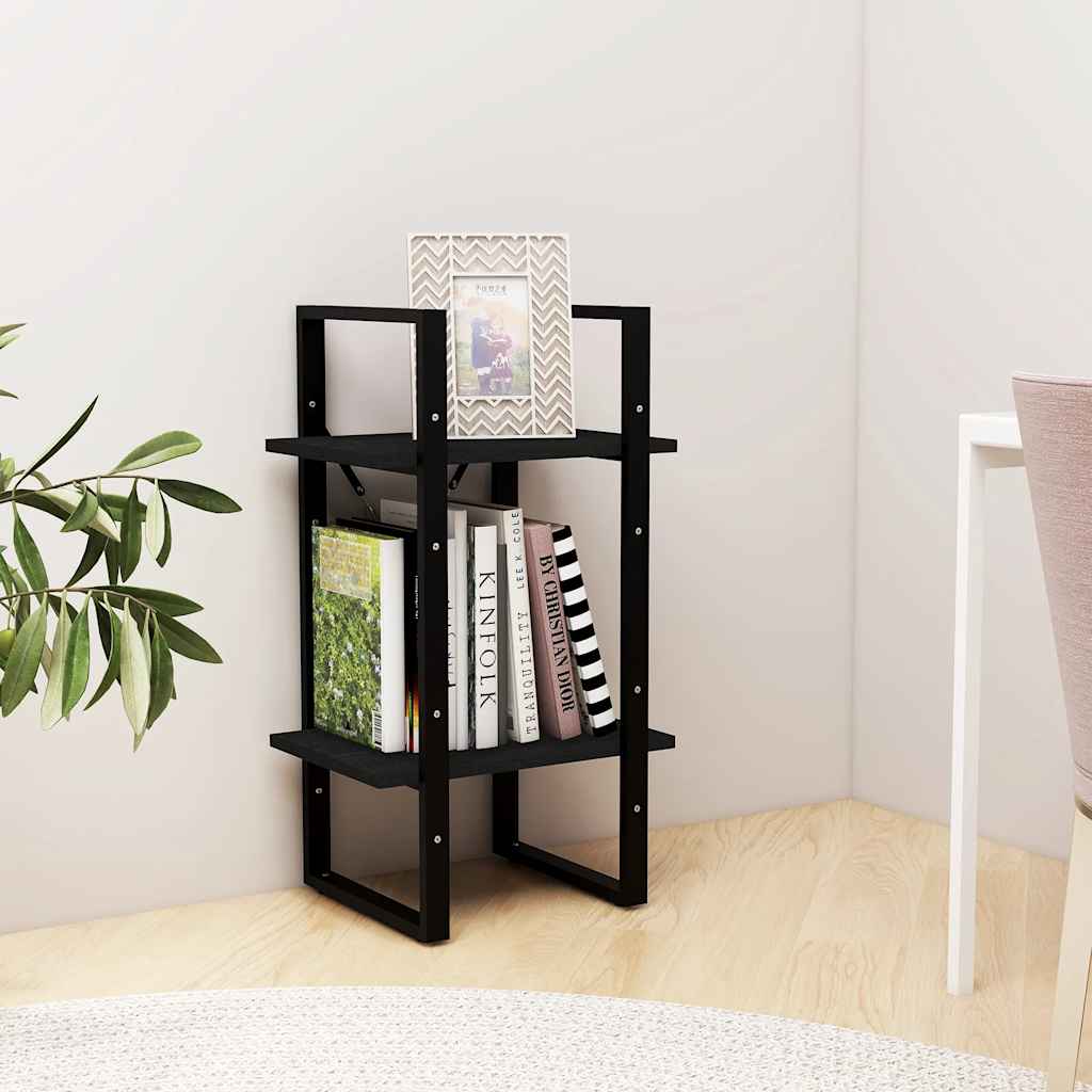 bogreol 40x30x70 cm 2 hylder massivt fyrretræ sort