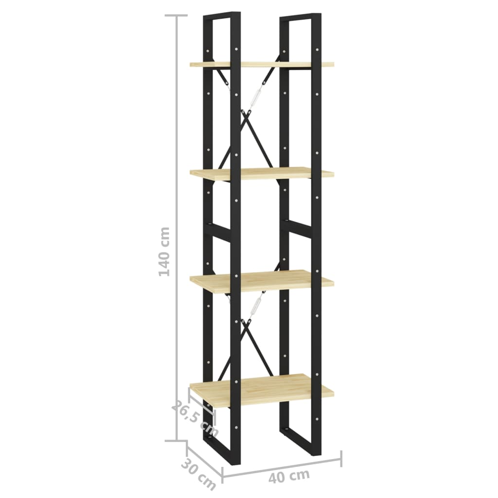 bogreol 40x30x140 cm 4 hylder massivt fyrretræ