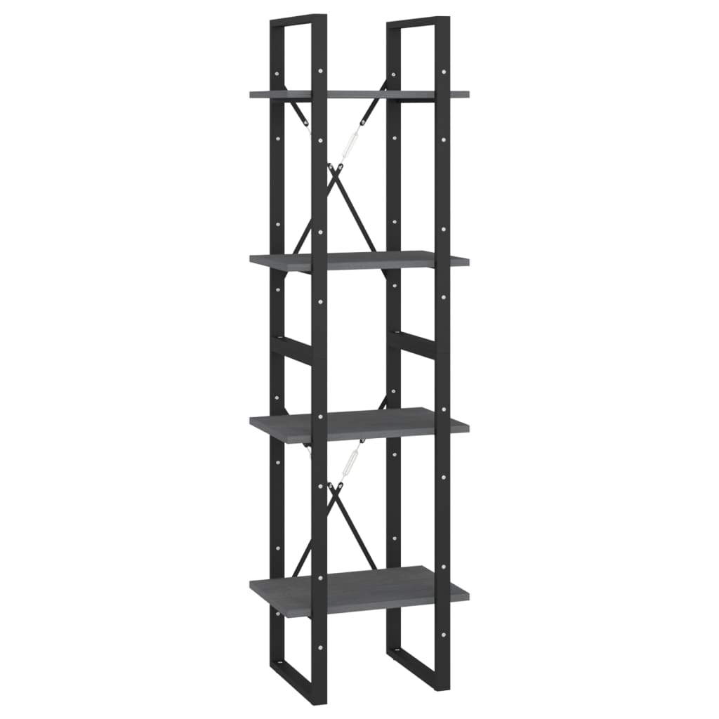 bogreol 40x30x140 cm 4 hylder massivt fyrretræ grå