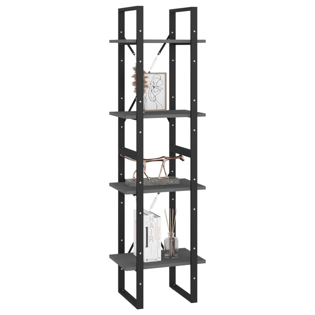 bogreol 40x30x140 cm 4 hylder massivt fyrretræ grå