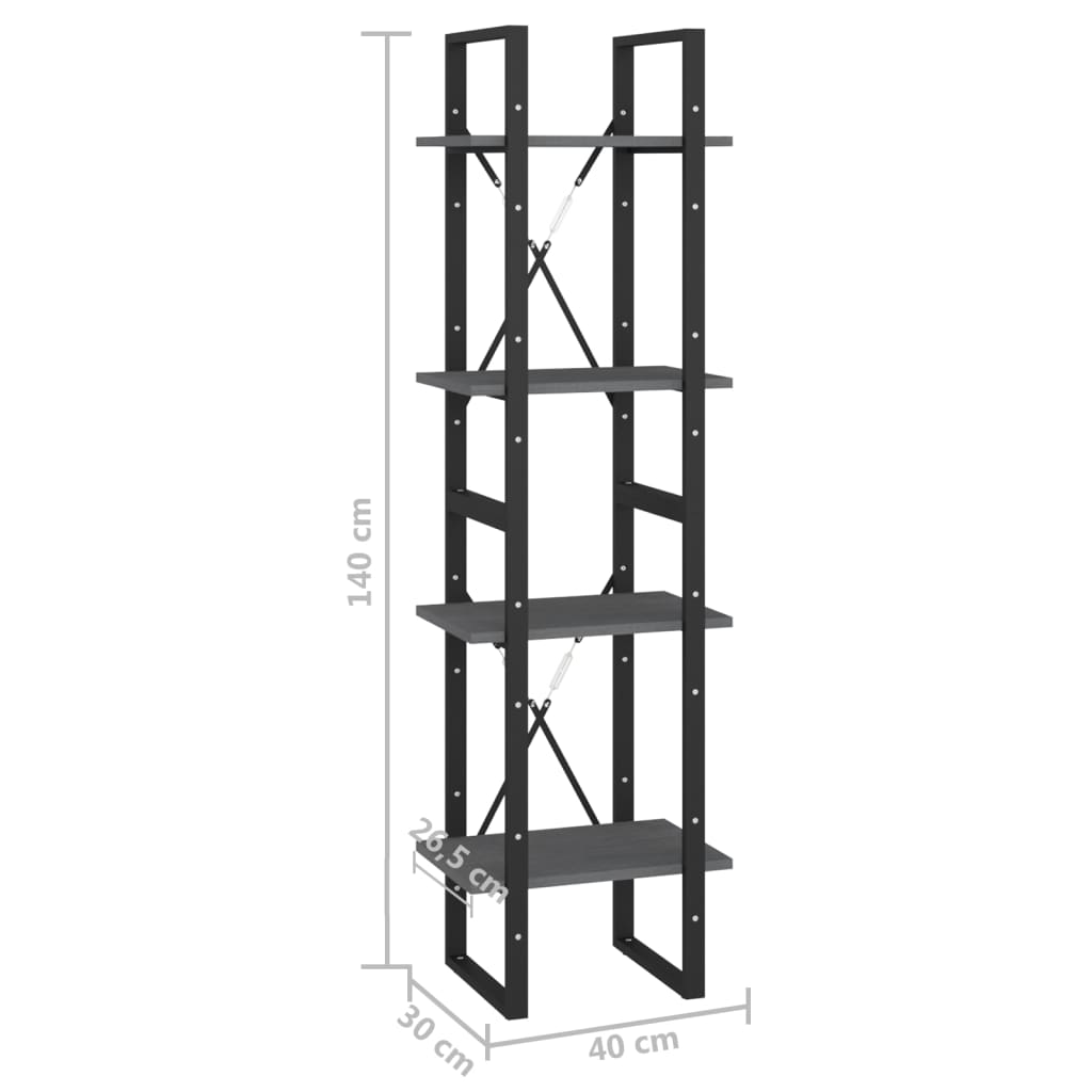 bogreol 40x30x140 cm 4 hylder massivt fyrretræ grå