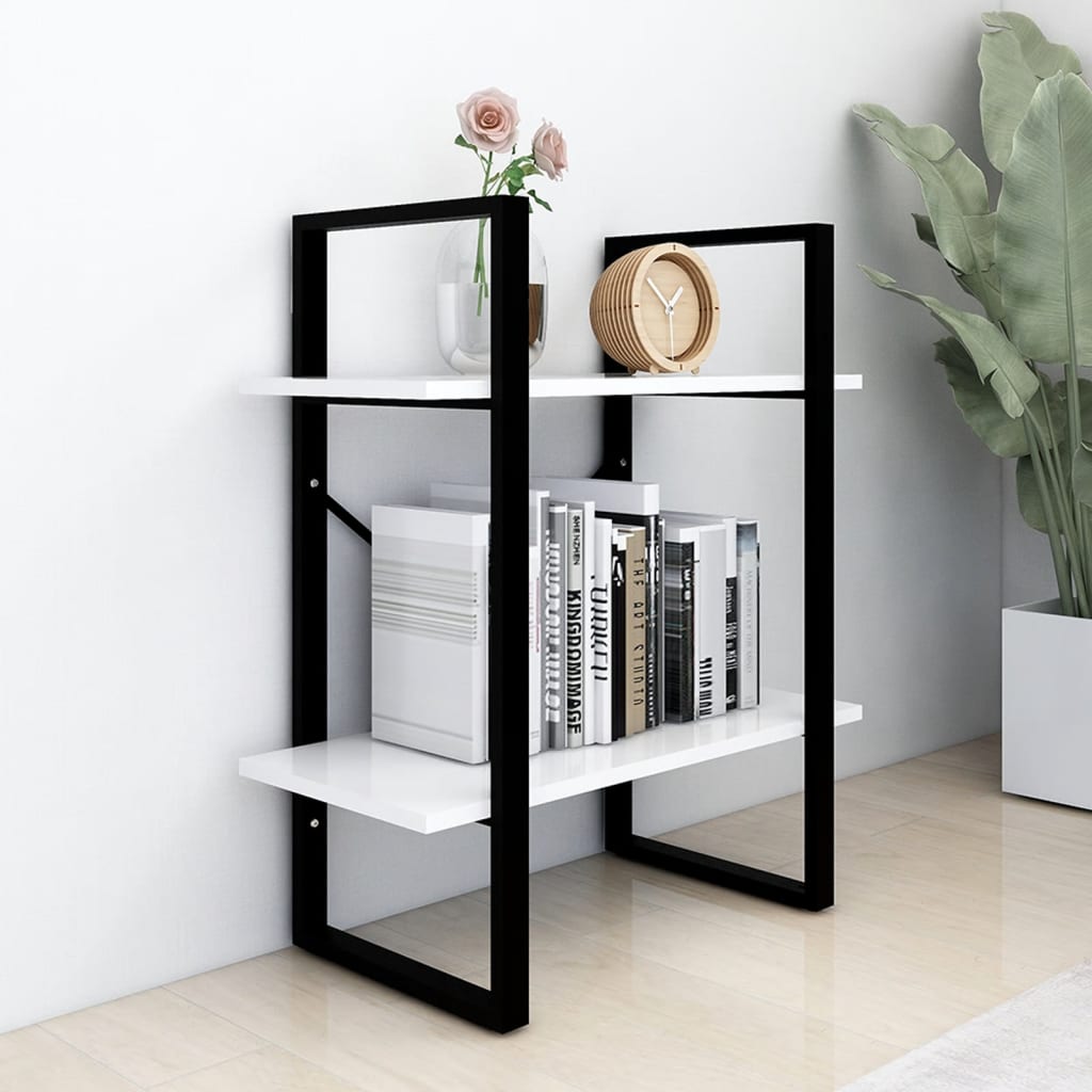 bogreol med 2 hylder 60x30x70 cm konstrueret træ hvid