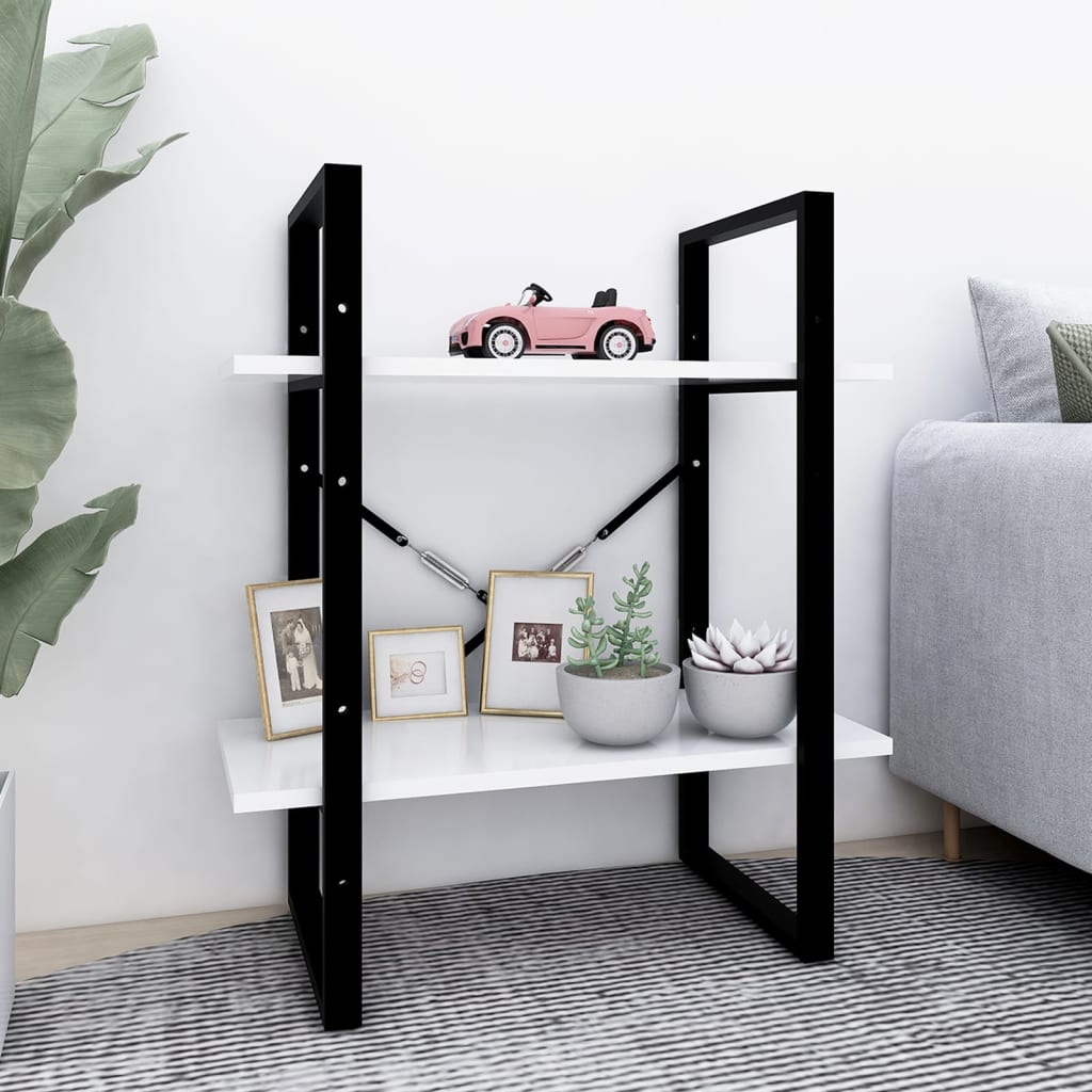 bogreol med 2 hylder 60x30x70 cm konstrueret træ hvid