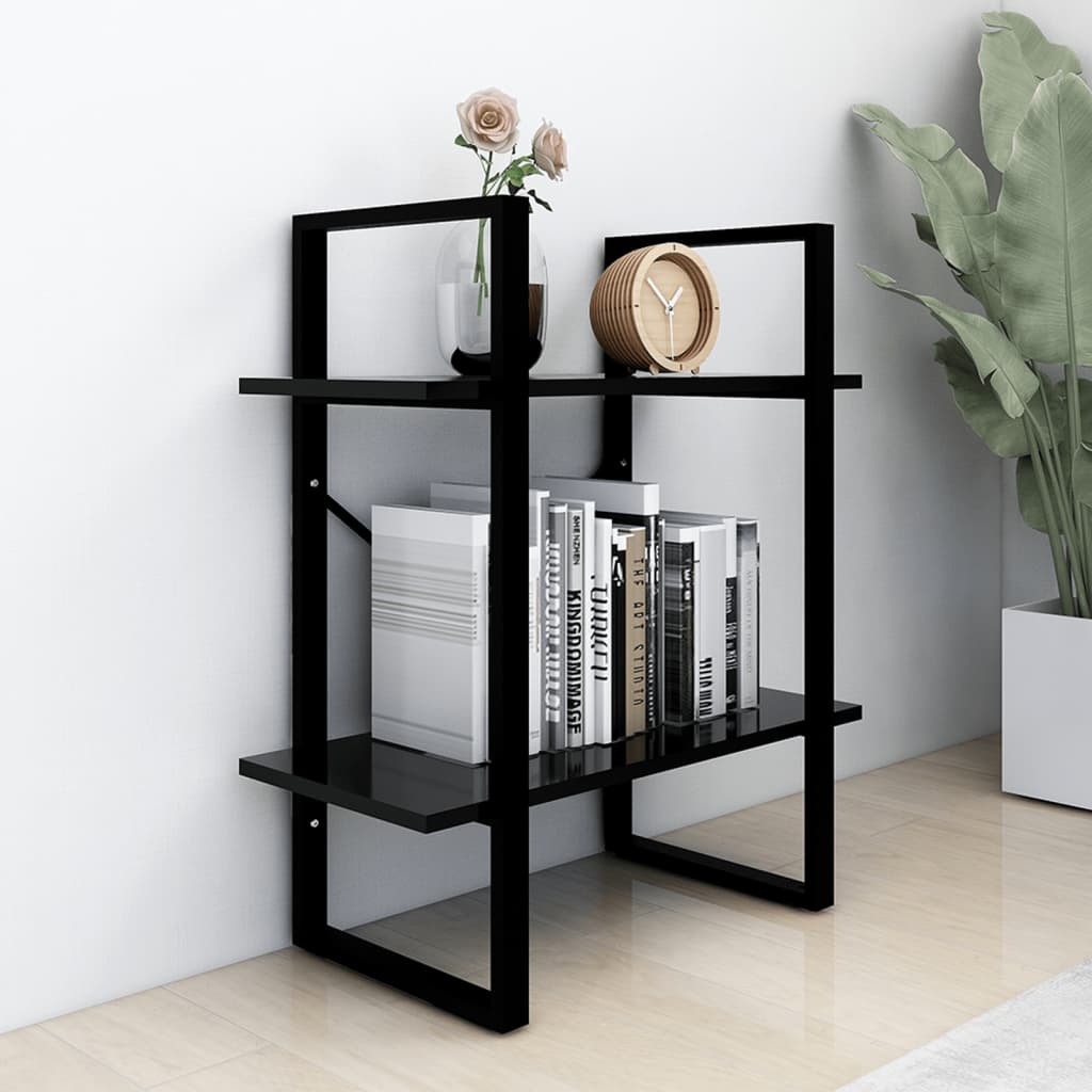 bogreol med 2 hylder 60x30x70 cm konstrueret træ sort