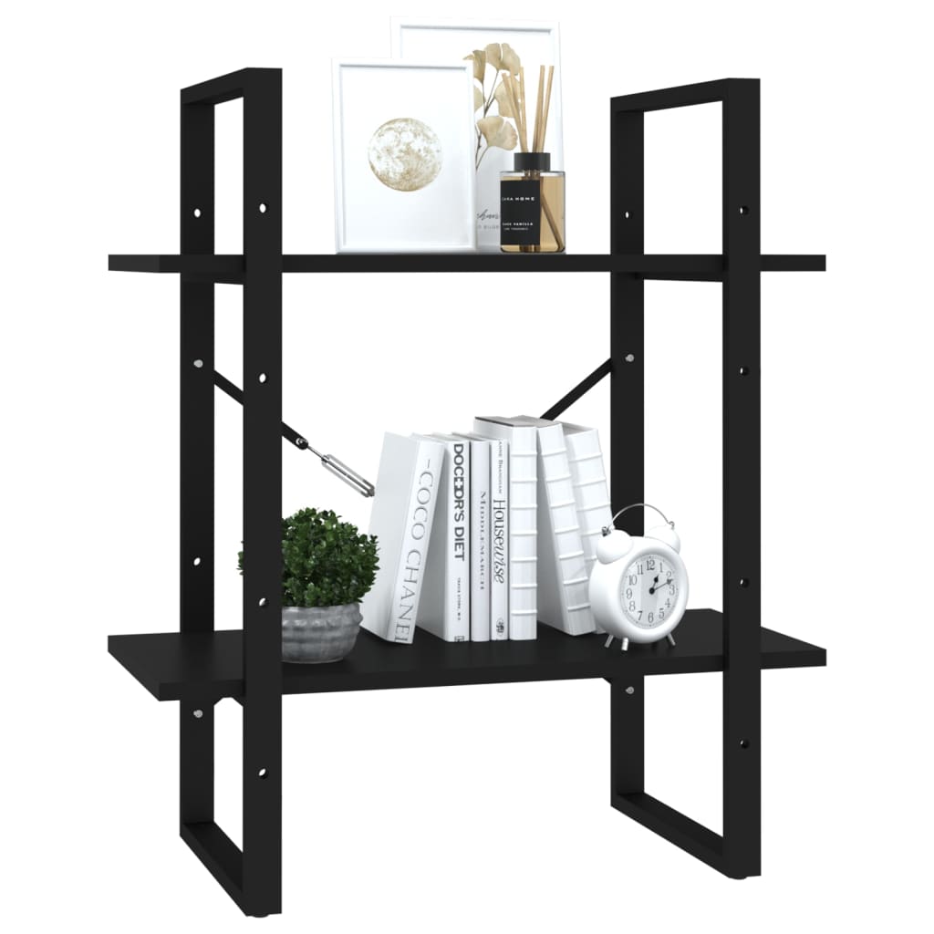 bogreol med 2 hylder 60x30x70 cm konstrueret træ sort